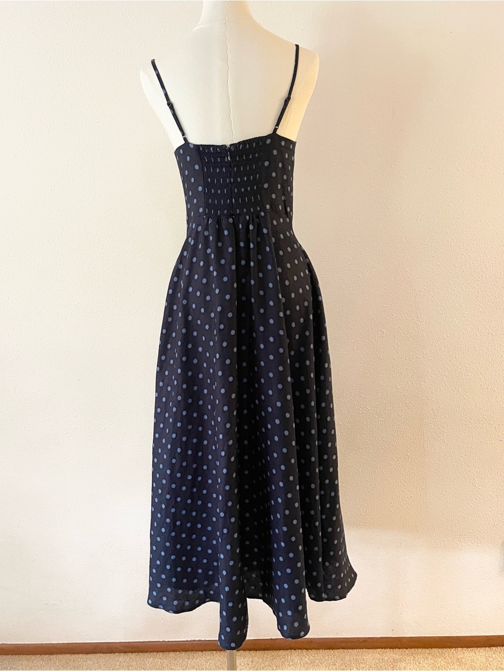 Reformation Monette Linen Dress Navy Polka Dot - Picture 4 of 14